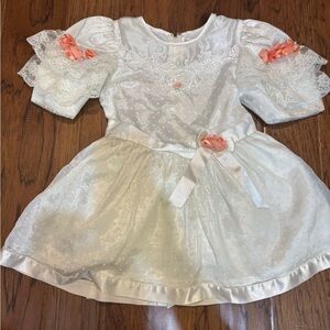 Vintage Gold Rose Girls Lace Satin Heirloom Sz 4| Flower Girl Easter Polka Dot
